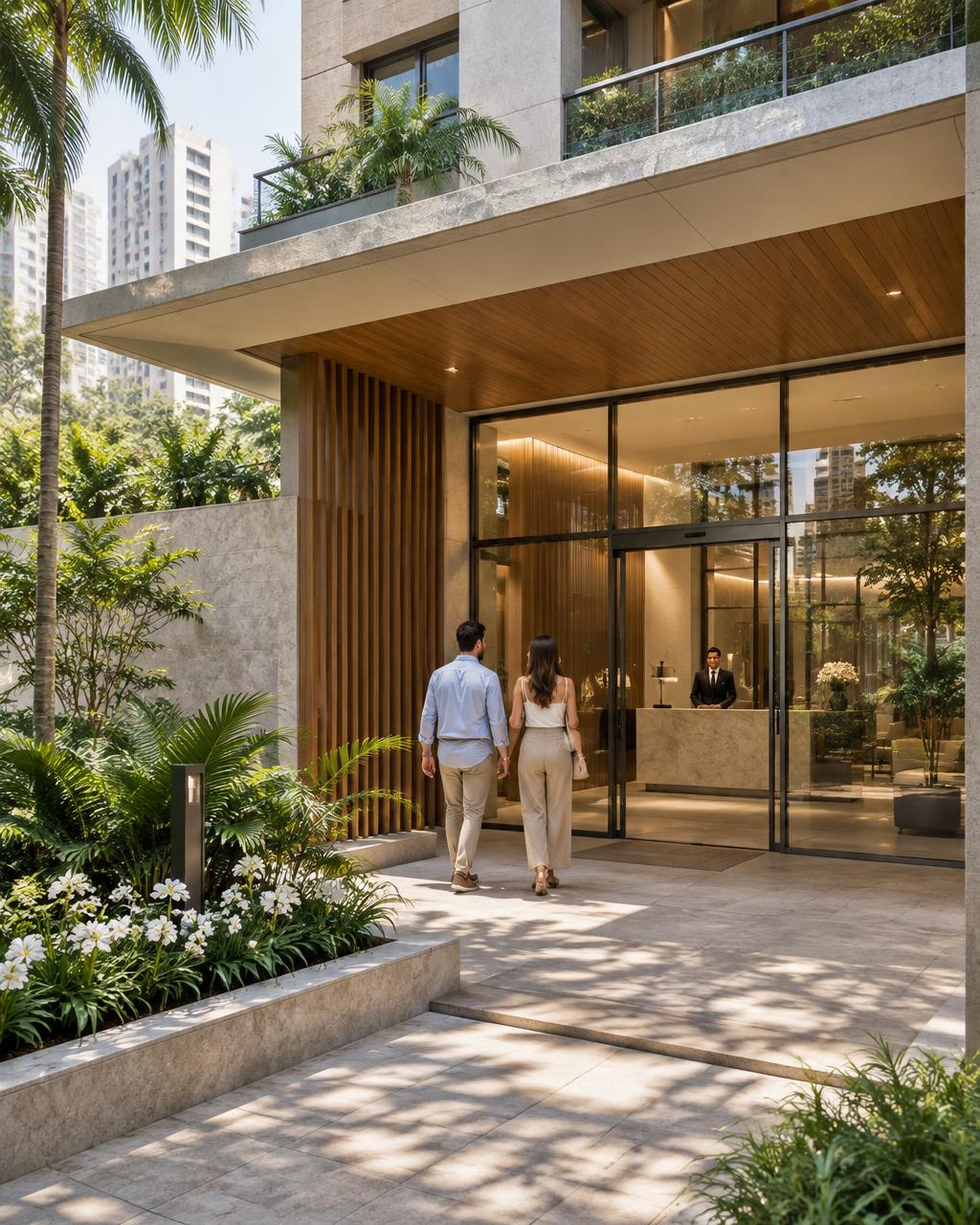 Entrada de condomínio residencial contemporâneo