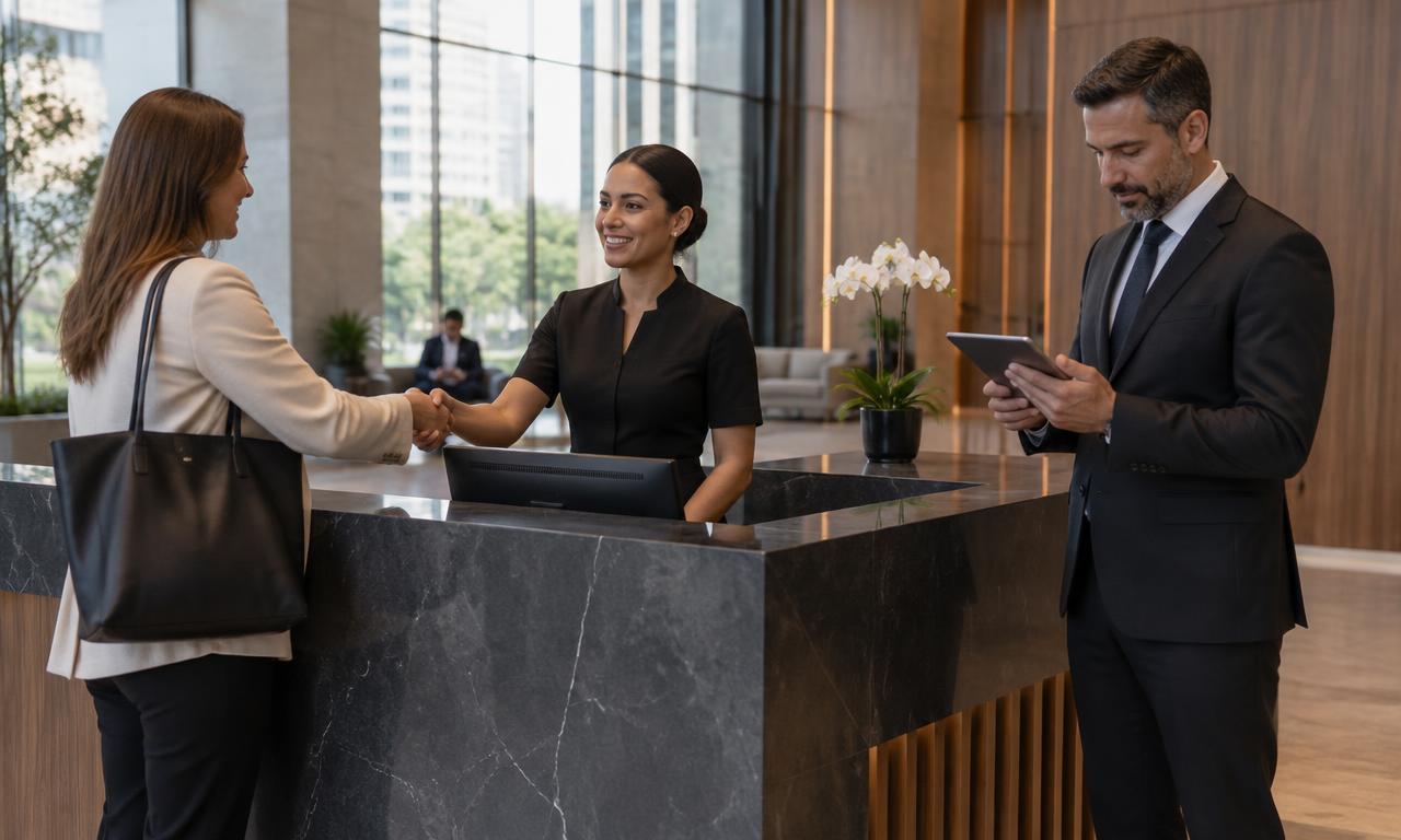 Equipe de facilities em atendimento corporativo